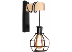 Image of Schwarz Wandleuchte Lampe aus Metall und Holz Verstellbare Wandleuchte Treppenhaus Flur Cafe