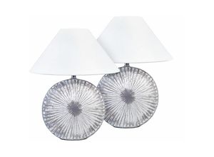 4255664829795 - Beliani - Tischlampe 2er Set Grau Keramikfuß mit Stoffschirm Kegelform Glänzend Nachttischlampe Schreibtischlampe Klassisches Design - Grau