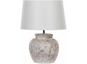 4251682279383 - Beliani - Tischlampe Beige 47 cm Keramiksockel Stein Optik Kabel mit Schalter Lampenschirm in Weiß Schlafzimmer Wohnzimmer Modern - Weiß