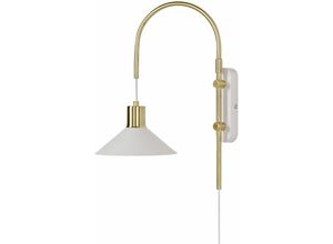 4255664842688 - Wandleuchte Gold u Weiß Metall mit Schirm in Kegelform 1-Flammig Gebogen Langes Kabel mit Schalter Wand-Bogenlampe Schlafzimmer Nachtlampe