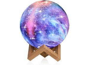 Image of Rhafayre - Moon Lampe, Kinder Nachtlicht Galaxy Lampe 16 Farben Mondlicht mit Holzständer - Fernbedienung und Berührung usb wiederaufladbares