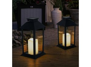 4059157334717 - Etcshop - Laterne Solar Außen Wetterfest led Außenlaterne Solarleuchte Garten Akku Landhausstil Kerze Flackereffekt Glas klar schwarz 1x led 006W