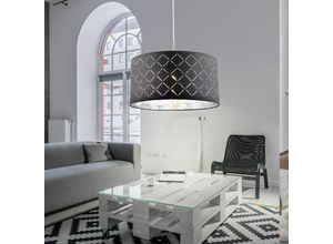Image of Etc-shop - Decken Pendel Leuchte Wohn Ess Zimmer Beleuchtung Textil Design Hänge Lampe schwarz silber