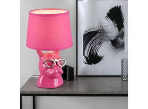 Image of Tischlampe Leuchte Nachttischlampe Keramik für Schlafzimmer Esszimmerlampe Tischleuchte Modern, Hund mit Brille pink, Textil, 1x E14 Fassung, DxH