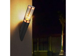 Image of Etc-shop - Außenwandlampe Wandleuchte Edelstahl Garten Kupfer rauch Wandlampe Fackel Aussen, schwarz rauch, 1x E27, BxH 7,6x41 cm