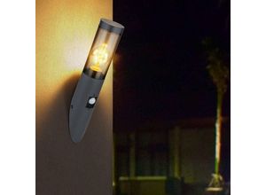 Image of Etc-shop - Außenwandlampe mit Bewegungsmelder Edelstahl Wandleuchte Fackel Aussen, anthrazit rauch, 1x E27, BxH 7,6x41 cm