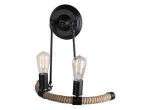 4059157227415 - Etc-shop - Wandleuchte Hanfseil Retro Wohnzimmerlampe 2 Flammig Wandlampe schwarz 2x E27 Fassungen BxHxT 40x35x20 cm