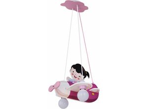 4059157236820 - Etc-shop - Kinderleuchte Deckenleuchte Hängelampe Spielzimmerleuchte Flugzeugleuchte Mädchenleuchte Holz Pink h 120 cm