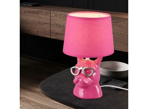 Image of Tischleuchte Tischlampe Leuchte Nachttischlampe Keramik für Schlafzimmer Esszimmerlampe Modern, Hund mit Brille pink, Textil, 1x E14 Fassung, DxH