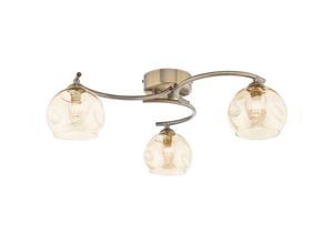 5035128730664 - Dar Lighting - Dar Nakita Halbbündige Deckenleuchte mit 3 Leuchten antikes Messing Champagner-Grübchenglas