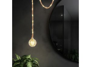 Image of Led deko Pendelleuchte Hängelampe Deckenleuchte Wohnzimmerlampe Hanfseil Glas-Amber, 2 Watt 18 lm 2500 k warmweiß, h 160 cm