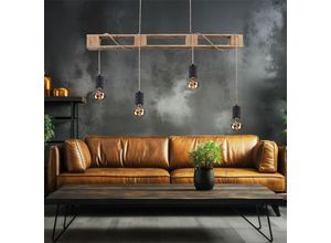 9007371493968 - - Hängeleuchte aus Holz Metall Decken Pendelleuchte 4 flammig Hanfseil Hängelampe verstellbar 4x E27 121x10x120cm Wohnzimmer Esszimmer