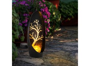 9007371496990 - - Gartendeko Solarlampen für Außen Outdoor Balkon Deko schwarz silber Baum Glaskugel IP44 Akku Metall 1x led LxBxH 14x7x30cm