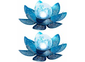 Image of Solarleuchte Asia Garten Lotusblüte Deko Solar Lotusblüte für Außen Garten Deko Leuchten, Crackle Glas Metallblätter, 1x led, d 25 cm, 2er Set