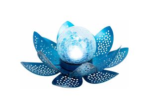 Image of Asia Garten Lotusblüte Deko Solar Lotusblüte für Außen Garten Deko Leuchten, Crackle Glas Metallblätter silber, 1x led, d 25 cm