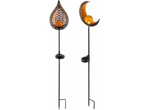 4059157313149 - Etc-shop - Solarleuchte Gartendeko Steckleuchte led Außenleuchte Erdspießleuchte Flammen und Mond Design led h 90 cm 2er Set