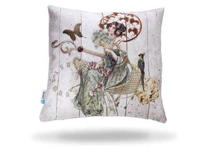 8434211144161 - Dekokissen Kissenhülle Vintage Japan Dame Grün 40x40 cm - Natur - Etérea