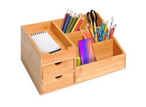 4250871263202 - Schreibtischorganizer mit 2 Schubladen natur 33 x 205 x 155 cm (LxBxH) Aufbewahrungsbox Büro Organisation Schreibtischbox