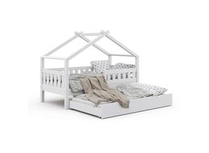 4251421964716 - - Kinderbett Design 160x80cm Weiß mit Gästebett und Rausfallschutz VitaliSpa