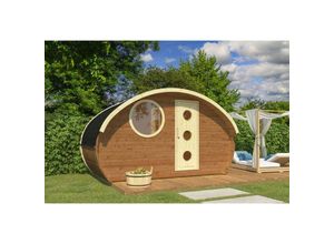 4251771264566 - Finntherm - Sauna Hobbit s Gartensauna 3 Sitzbänke aus Holz Sauna mit 42 mm Wandstärke Außensauna - Naturbelassen