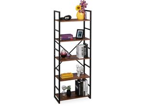 4052025343668 - Bücherregal mit 5 Ebenen Industrial HxBxT 1585 x 60 x 30 cm mdf & Metall Büro Ordnerregal braun schwarz - Relaxdays