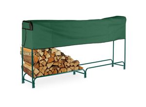 4052025473778 - Kaminholzregal mit Abdeckung Stahl Stapelhilfe für Brennholz Brennholzregal hbt 122x250x30 cm dunkelgrün - Relaxdays