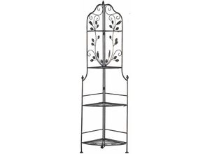 4251682250603 - Beliani - Gartenregal in Eckform aus Metall 4 Ablageflächen in Schwarz dekorative Verzierungen Gartenmöbel Gartenschrank Pflanzenregal Terrasse Balkon