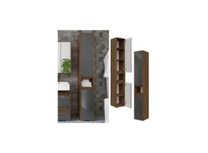 4066731040681 - Hochschran Badschrank Badezimmerschrank Majest Nuss Anthrazit 2 Türen