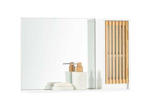 4251388626900 - Sobuy - BZR128-W Spiegelschrank Hängeschrank Wandschrank Badschrank Badmöbel Spiegel Wandspiegel Badspiegel Badschrank Badezimmermöbel Weiß-Natur bht