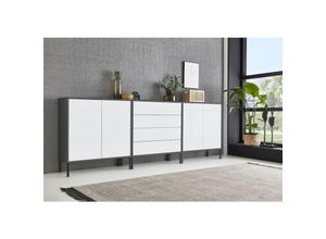 4260593582093 - Bmg Möbel - Sideboard Mailand Set 5 grifflos Metallfüße Anthrazit  Weiß - Grau