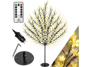 4260598878474 - Kirschblütenbaum mit Fernbedienung Lichterbaum Indoor Outdoor Metallfuß Stabil Weihnachten Beleuchtung Leuchtbaum Warmweiß 180cm - Schwarz - Kesser