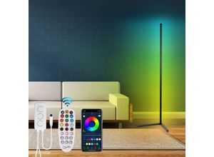 9496896012028 - Swanew - led rgb Stehleuchte Eckmontage Stehlampe 7W Wohnzimmer Ecklampe mit Fernbedienung&Bluetooth app Control Timerfunktion 156CM - Schwarz