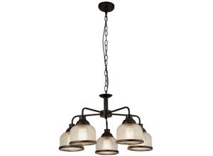 5053423206295 - Highworth 5-flammige Pendelleuchte aus schwarzem Glas im Holophane-Stil - Searchlight