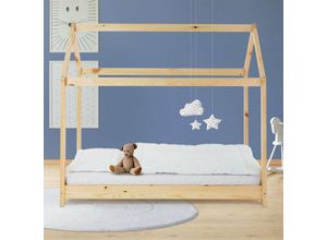 Image of Kinderbett mit Dach und Lattenroste, 80x160 cm, Natur, aus Kiefernholz - Ml-design