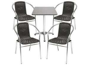 4260581819217 - - Bistrogarnitur 5-teilig Aluminium   Rattan   Schwarz-M537504+4xM537481