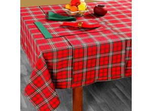 5055967437074 - Prince Edward Tischdecke aus 100% Baumwolle 138 x 228 cm rot kariert - Rot - Homescapes