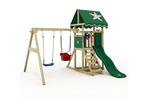 4255689914711 - Wickey - Klettergerüst Spielturm DinkyStar für Kleinkinder mit Rutsche und Kinderschaukel Babyschaukel mit Sicherheitsgurten 10 Jahre Garantie