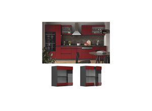 4066731229734 - Glashängeschrank Küchenschrank Küchenmöbel R-Line J-Shape Anthrazit Rot 60 cm modern
