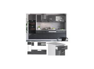 4251421927933 - Küchenzeile R-Line Anthrazit Hochglanz Weiß 300 cm mit Hochschrank ohne Arbeitsplatte Vicco