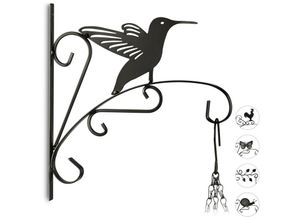 4052025971069 - Blumenhaken mit Vogel Blumenampelhalter für Wand Topf Garten-Deko Kolibri HxBxT 30 x 275 x 2 cm schwarz - Relaxdays