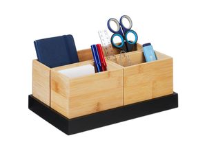 4052025479879 - Relaxdays - Bambus Organizer 4-teiliges Set Schreibtischutensilien Kosmetik für Büro Bad Ablageschale natur schwarz