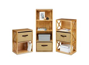 4052025220266 - Relaxdays - 3er Set Regal Bambus mit Korb 2 3 und 4 Ablagen Holz Standregal Badregal Faltbox BxT 42 x 29 cm natur braun