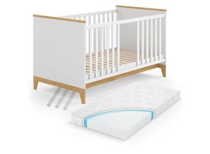 4066731161300 - Kinderbett Babybett Juniorbett Malia Weiß Eiche Matratze modern 70x140 cm Kinderzimmer Bett Babyzimmerbett Kindermöbel Babymöbel Schlupfsprossen Lattenrost Rausfallschutz Einzelbett