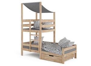 4066731052486 - VitaliSpa Spielturmbett Kinderbett Spielbett Tom Natur modern 204x218 cm Massivholz Kinderzimmer Lattenrost Bettleiter Bett Schublade Abenteuerbett Kletterbett