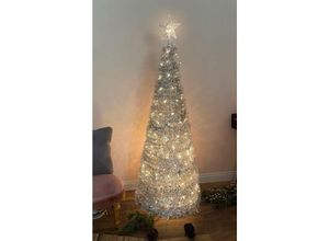 4262371536946 - Spetebo - Spiral Weihnachtsbaum 150 cm mit 120 led und Stern Spitze - silber - Künstlicher Tannenbaum warm weiß beleuchtet für Außen und Innen