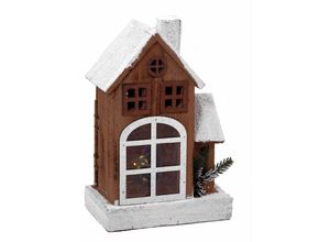 4260625749029 - Spetebo - led Holz Weihnachts Haus mit Schneedach - 29 cm - Lichterhaus Tisch Fenster Deko beleuchtet mit weihnachtlichem Zierschmuck