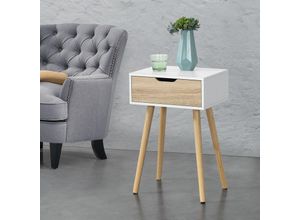 4059438575846 - [encasa] - Beistelltisch Östersund 60x40x30 cm mit Schublade Weiß Eiche encasa - Weiß   Eiche