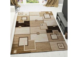 6694200001604 - Vimoda - Designer Teppich Wohnzimmer Braun Beige Kariert Retro mit geometrischen Motiven und Farbverlauf 80 x 300 cm