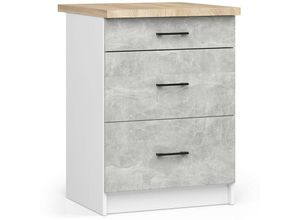 5907512215081 - Akord - Küchenschrank lima modular S60 Unterschrank mit Arbeitsplatte Weiß 60 cm 3 Schubladen Front Beton B60 x H85 x T46 cm