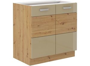 4260304597477 - Küchen Preisbombe - Unterschrank 80 cm Eiche Artisan + Cappuccino Hochglanz Küchenzeile Küchenblock